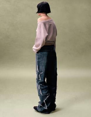 Джинсы свободного кроя с вышивкой в виде звезд- Заказать в России