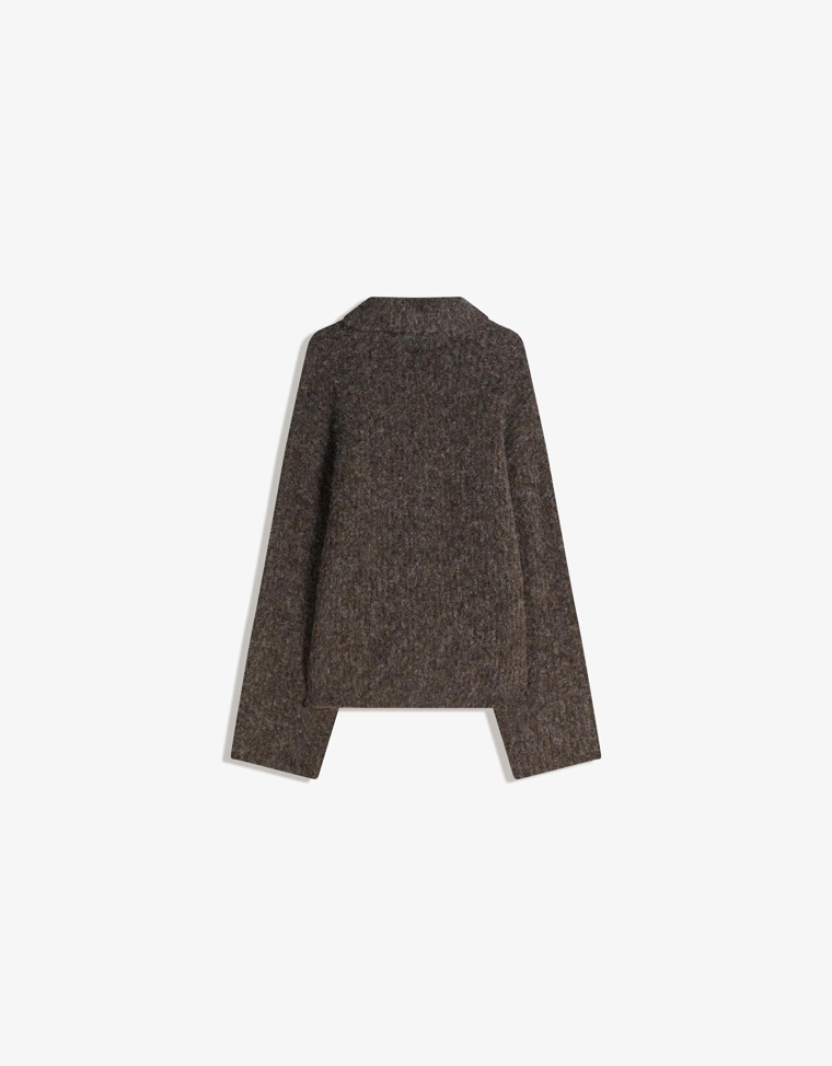 Свитер с воротником поло из искусственной замши со шнуровкой