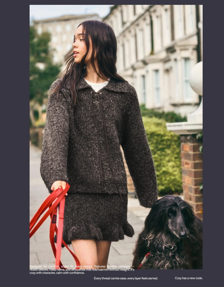 Свитер с воротником поло из искусственной замши со шнуровкой