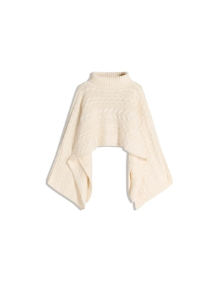 Свитер-накидка с высоким воротником и узором «косы»- Заказать в России