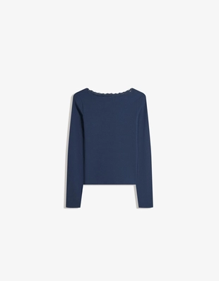 Navy | 7803/443/462 - Bershka Лонгслив с кружевной отделкой