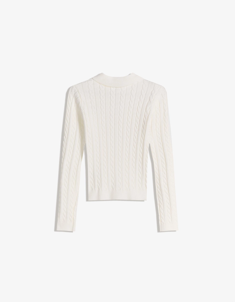 Кардиган с воротником поло и узором «косы»