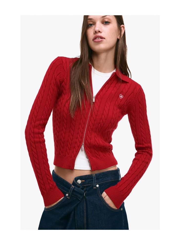 Кардиган с воротником поло и узором «косы»