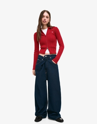 Кардиган с воротником поло и узором «косы»- Заказать в России