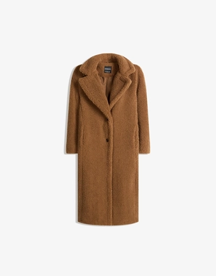 Длинное пальто из искусственной овчины- Заказать в России