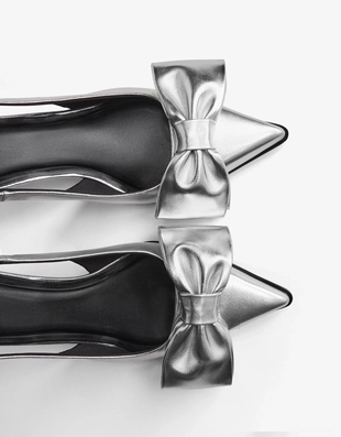 Туфли на среднем тонком каблуке с бантом- Заказать в России