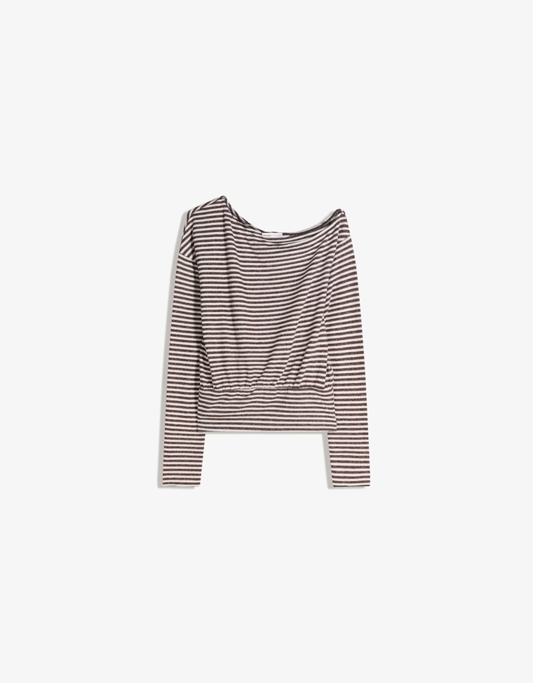 Асимметричный вязаный свитер в полоску