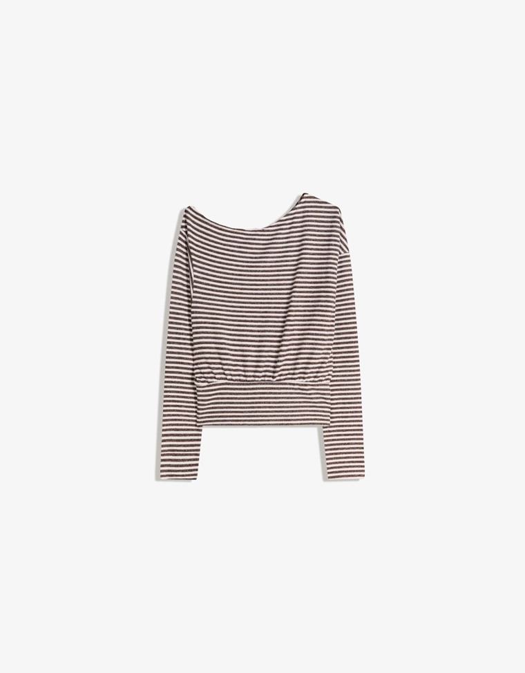 Асимметричный вязаный свитер в полоску