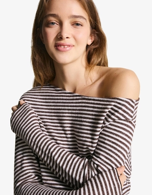 Асимметричный вязаный свитер в полоску- Заказать в России