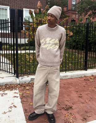 Свитер с эффектом начеса и принтом- Заказать в России