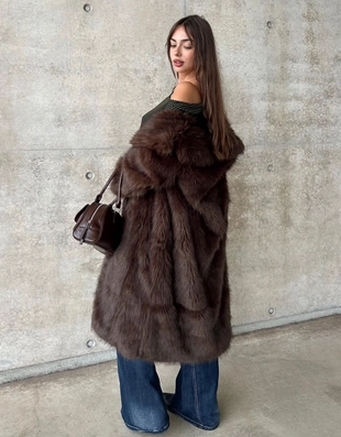 Длинное пальто из искусственного меха- Заказать в России