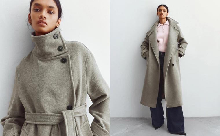 Длинное пальто с высоким воротником