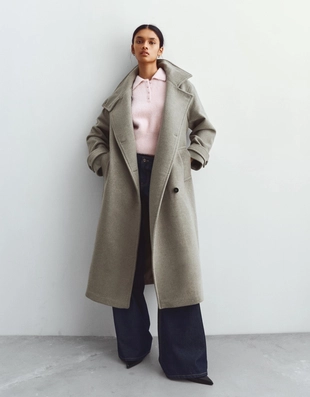 Длинное пальто с высоким воротником- Заказать в России