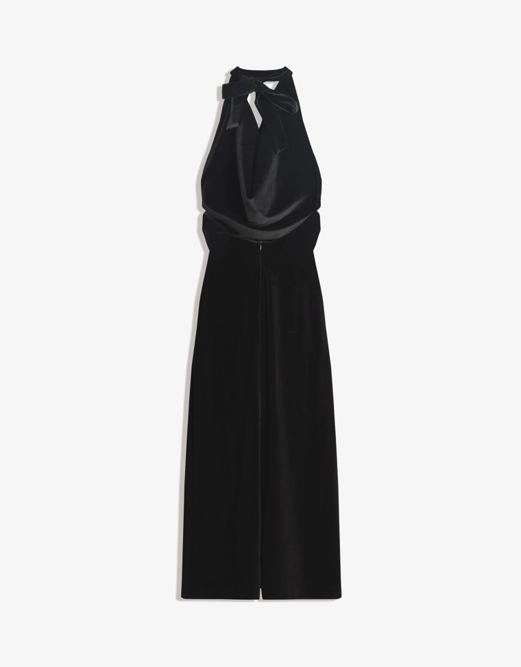 Платье миди из бархата с драпировкой