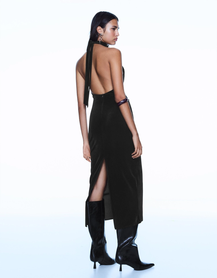 Платье миди из бархата с драпировкой