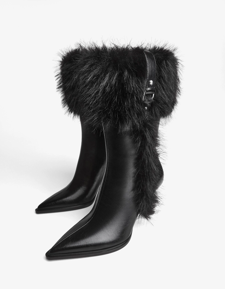 Heeled ankle boots with fur detail