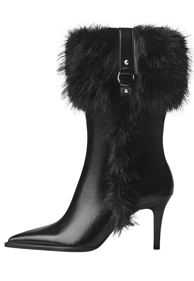 Heeled ankle boots with fur detail