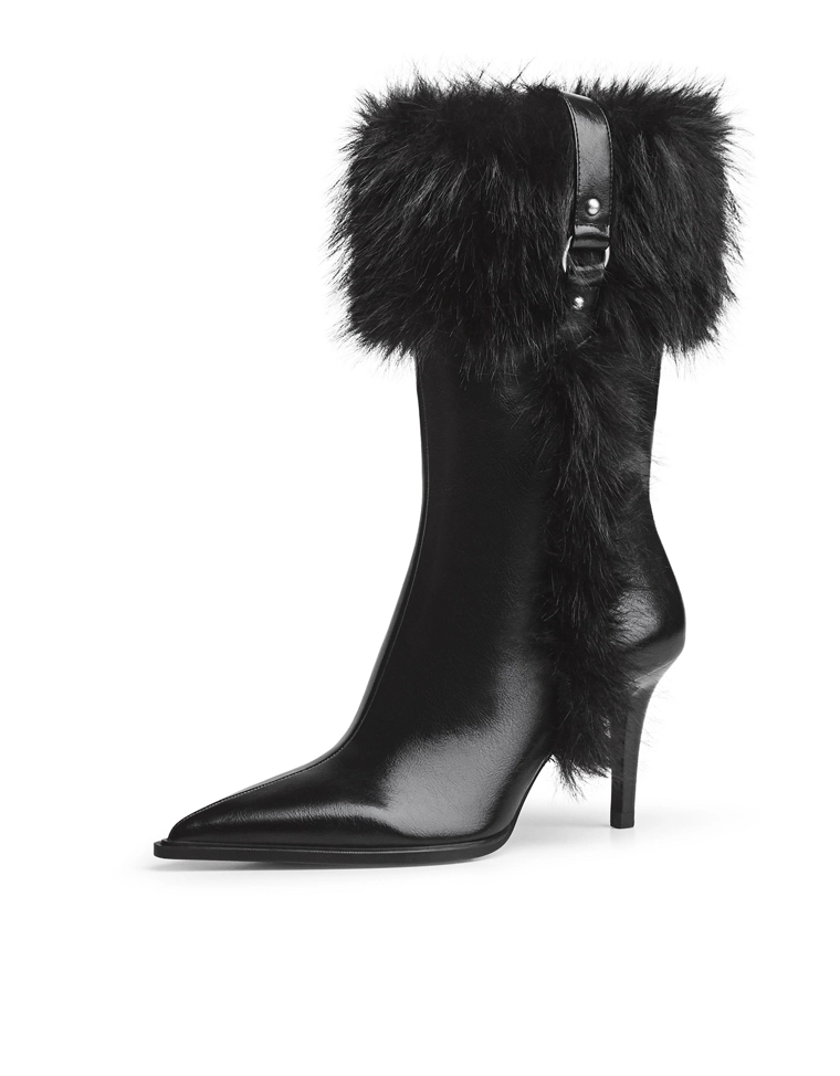 Heeled ankle boots with fur detail