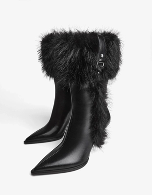 HEELED ANKLE BOOTS WITH FUR DETAIL- Заказать в России