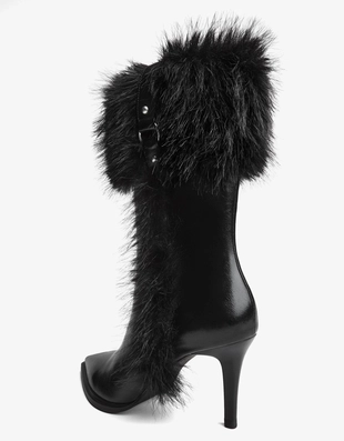 HEELED ANKLE BOOTS WITH FUR DETAIL- Заказать в России