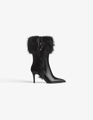 HEELED ANKLE BOOTS WITH FUR DETAIL- Заказать в России