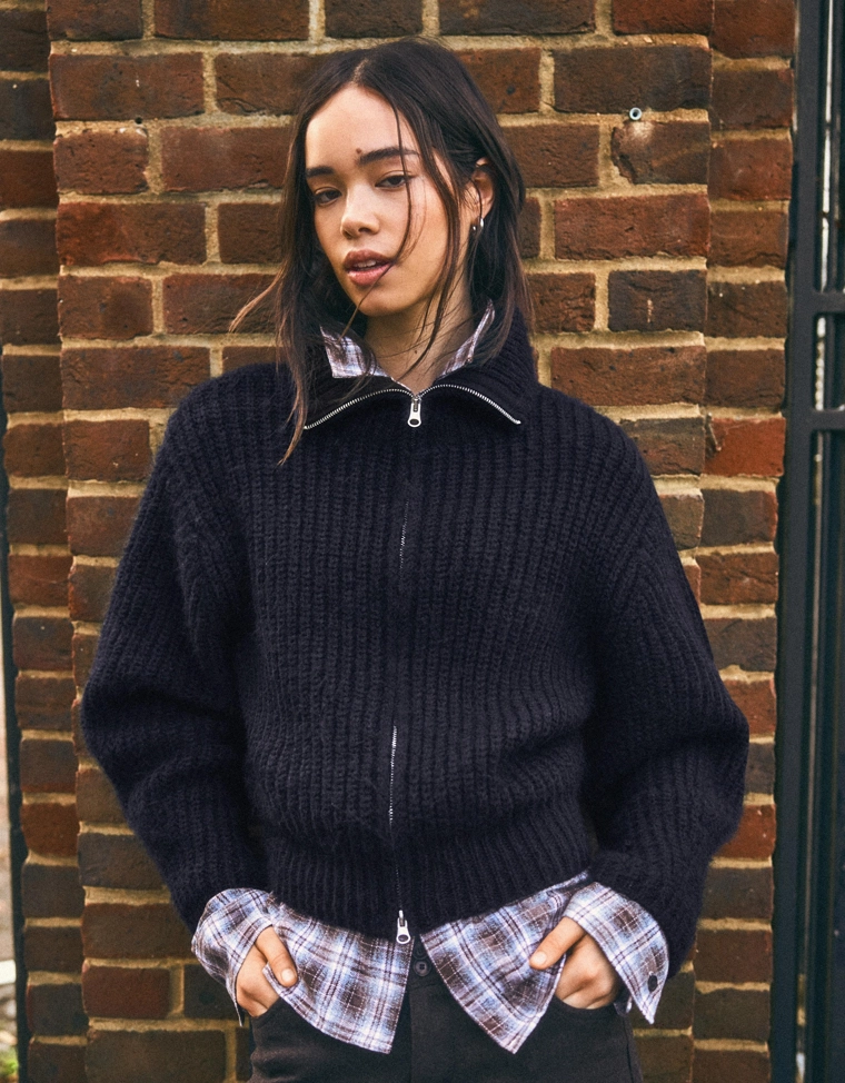 Кардиган на молнии с высоким воротником