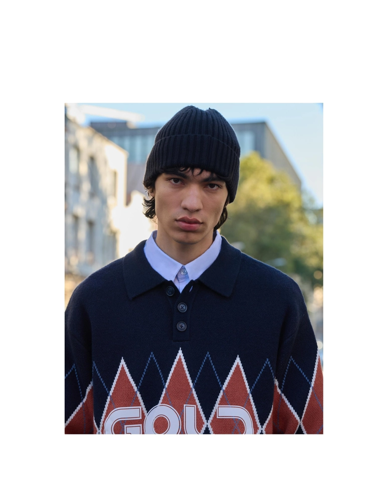 Свитер с принтом и воротником поло