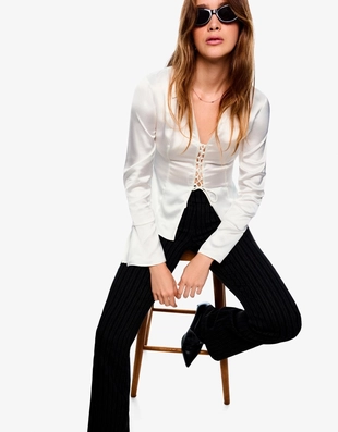 Сатиновая рубашка со шнуровкой- Заказать в России