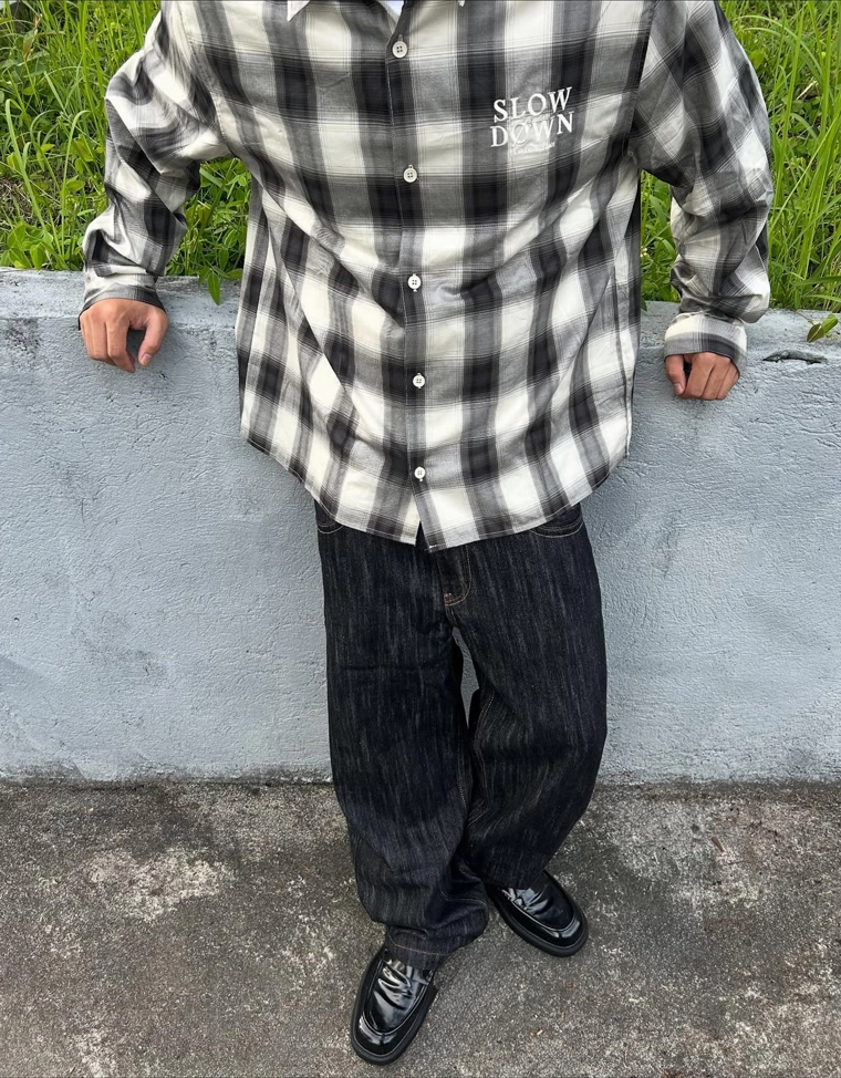 Рубашка в клетку с длинными рукавами и вышивкой