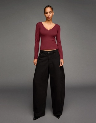 Burgundy | 7803/443/605 - Bershka Лонгслив с кружевной отделкой