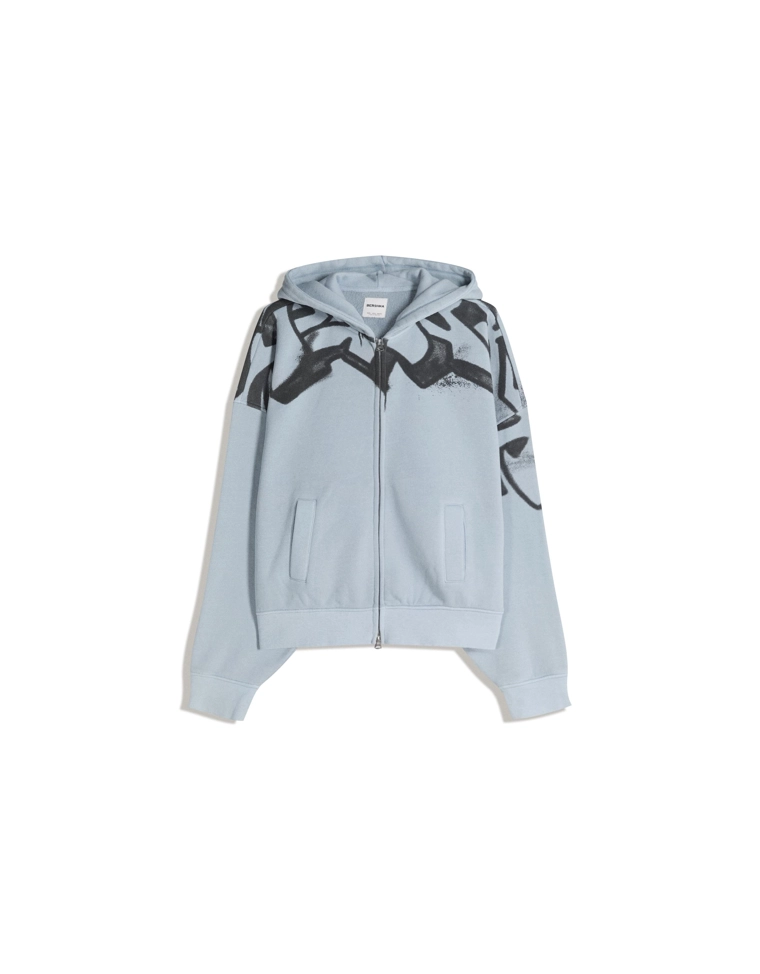 Худи на молнии с капюшоном и принтом