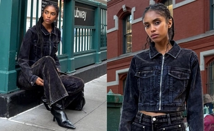 Джинсовая куртка с бархатистым рельефным принтом- Заказать в России