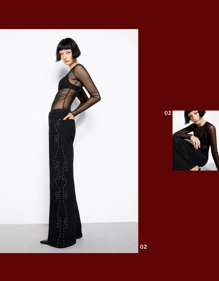 Джинсы свободного кроя с низкой посадкой и заклепками