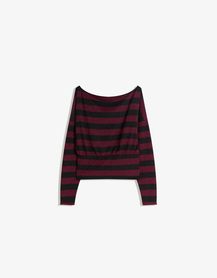 Футболка асимметричного кроя в полоску с длинными рукавами