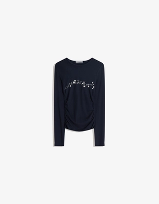 Футболка с длинными рукавами, принтом и сборками- Заказать в России