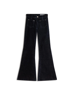 Расклешенные джинсы с бархатистым рельефным принтом- Заказать в России