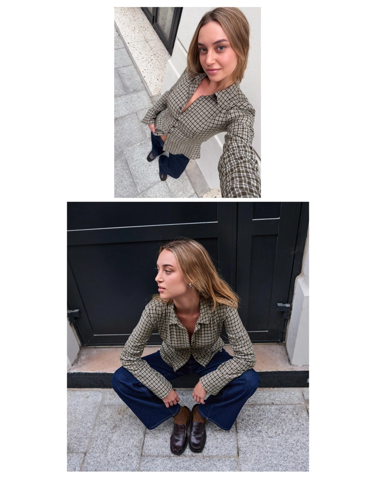 Рубашка облегающего кроя с расклешенными рукавами