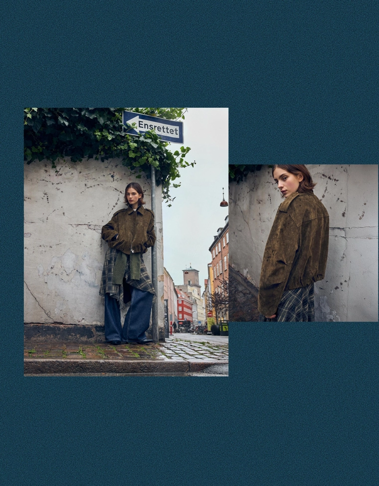 Куртка из замши с кожаными вставками