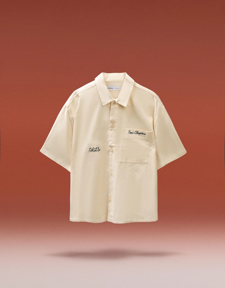 Рубашка с короткими рукавами из вельвета с вышивкой