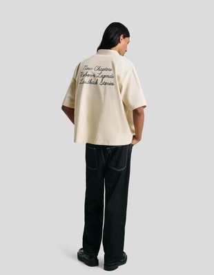 Рубашка с короткими рукавами из вельвета с вышивкой- Заказать в России