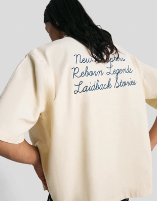 Рубашка с короткими рукавами из вельвета с вышивкой- Заказать в России