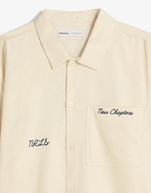 Рубашка с короткими рукавами из вельвета с вышивкой- Заказать в России