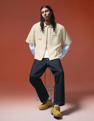 Рубашка с короткими рукавами из вельвета с вышивкой- Заказать в России