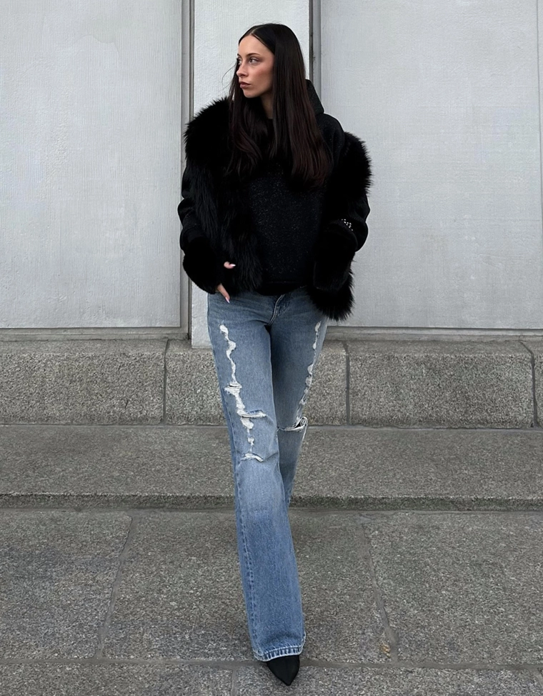 Джинсы клеш свободного кроя с молниями