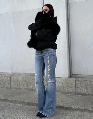 Джинсы клеш свободного кроя с молниями- Заказать в России