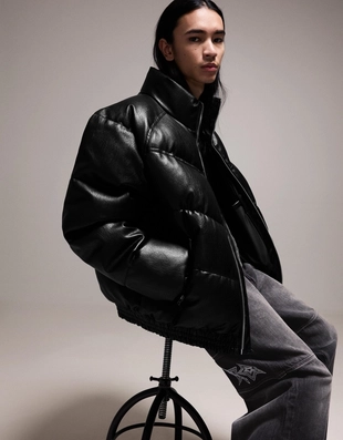 Куртка-пуховик из искусственной кожи- Заказать в России