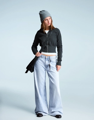 Light blue | 5009/225/428 - Bershka Джинсы с широкими штанинами