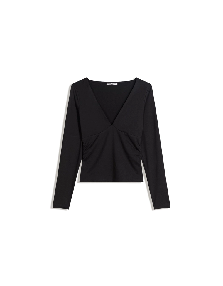 Футболка с длинными рукавами и сборкой