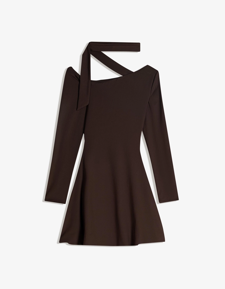 Мини-платье с длинными рукавами и деталью в виде платка