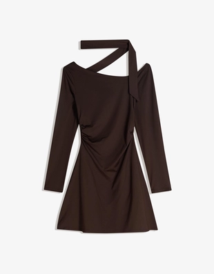 Мини-платье с длинными рукавами и деталью в виде платка- Заказать в России